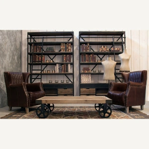 Bibliotecă natur/neagră, din lemn de pin reciclat și fier, 160x45x245 cm, IVALO - Img 7