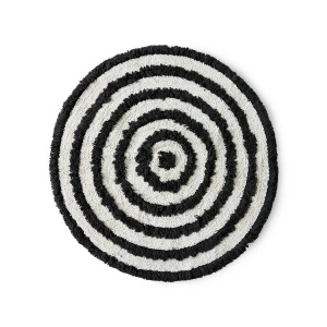 Covoraș de baie alb-negru, rotund, din bumbac, 120 cm