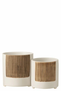 Ghiveci alb/maro, din ceramică, 14.5x14.5x15.5 cm, IBIZA