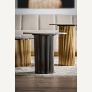 Masă laterală albă/neagră, din marmură sintetică și oțel, 50x50x47 cm, COEN - Img 5