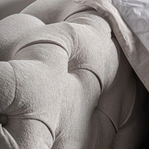 Pat bej deschis, din textil si lemn de pin, 248x227x89 cm, SANTORINI