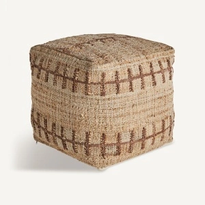 Puf maro, din iuta, piele si bumbac, 42x42x43 cm, MITTET