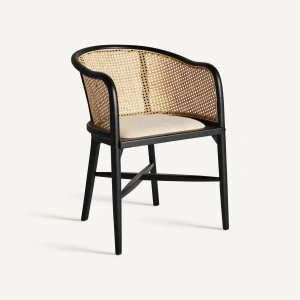 Scaun dining negru/natur, din lemn de mesteacăn și in, 54x56x78 cm, NUCHIS