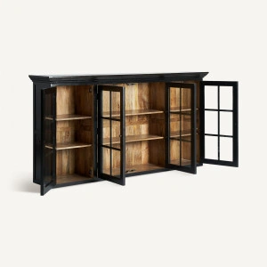 Bufet superior negru din lemn de mango, 218x42x113 cm, ZENICA