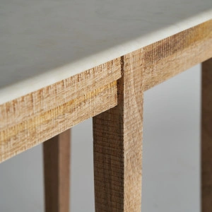 Consolă natur/alb, din lemn de mango, marmură și MDF, 139x40x80 cm, MERSCH - Img 3