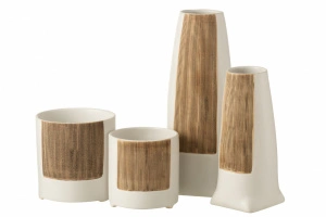 Ghiveci alb/maro, din ceramică, 14.5x14.5x15.5 cm, IBIZA