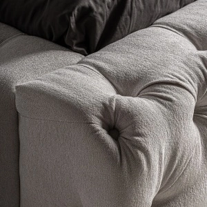 Pat bej deschis, din textil si lemn de pin, 248x227x89 cm, SANTORINI