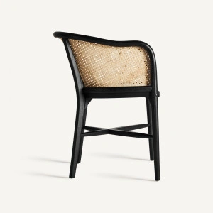 Scaun dining negru/natur, din lemn de mesteacăn și in, 54x56x78 cm, NUCHIS - Img 2