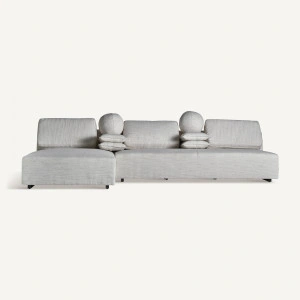 Canapea alb/gri, din lemn de pin, lemn de arbore de cauciuc și MDF, 330x186x75 cm, TRAUN
