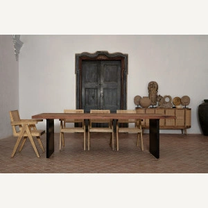 Masă dining neagră/natur, din lemn de shorea și fier, 250x104x76 cm, UZOR - Img 6