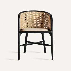 Scaun dining negru/natur, din lemn de mesteacăn și in, 54x56x78 cm, NUCHIS - Img 3