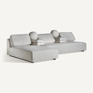 Canapea alb/gri, din lemn de pin, lemn de arbore de cauciuc și MDF, 330x186x75 cm, TRAUN
