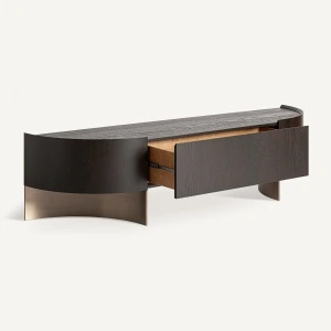 Consola TV maro/aurie, din lemn de stejar si bronz, 200x50x51 cm, NEUVIC