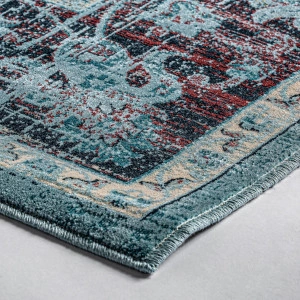 Covor dreptunghiular turcoaz cu ornamente, din viscoză, 230x160 cm, SUYAY - Img 2