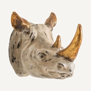 Decorațiune de perete aurie/crem din rășină, rinocer, 60x71x53 cm, RINOCERONTE