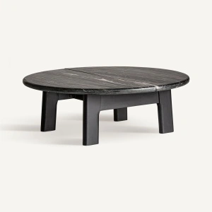 Masa de cafea neagra, din lemn de mango si marmura, 100x100x34 cm, NARA