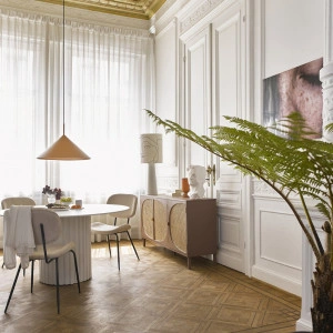 Masă dining rotundă, albă, din lemn și MDF, 140x140x75 cm - Img 2