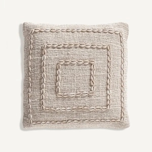 Perna patrata alba/maro, din bumbac si poliester, 50x50x15 cm, CLANCY