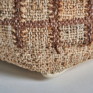 Puf maro, din iuta, piele si bumbac, 42x42x43 cm, MITTET