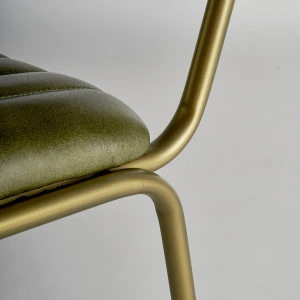 Scaun dining verde/auriu, din piele, fier și ratan, 44x49x79 cm, ALMSTOCK - Img 5