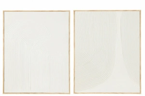 Set de 2 tablouri abstracte din lemn, albe, 40x2x50 cm, ABSTRACT