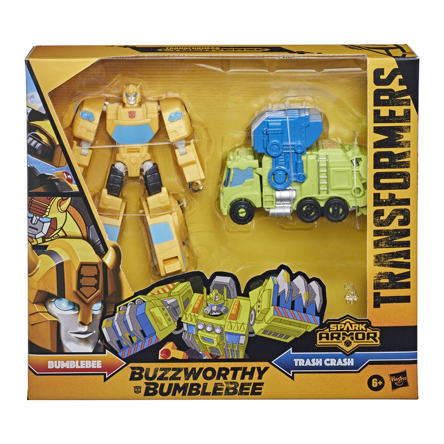 Set figurine transformabile Transformers Buzzworthy Bumblebee Spark Armor - Bumblebee si Trash Crash