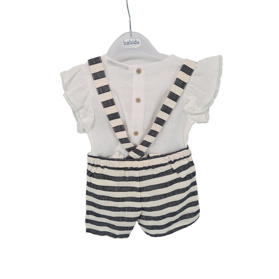 Set pantaloni scurti cu bretele si tricou alb Babidu