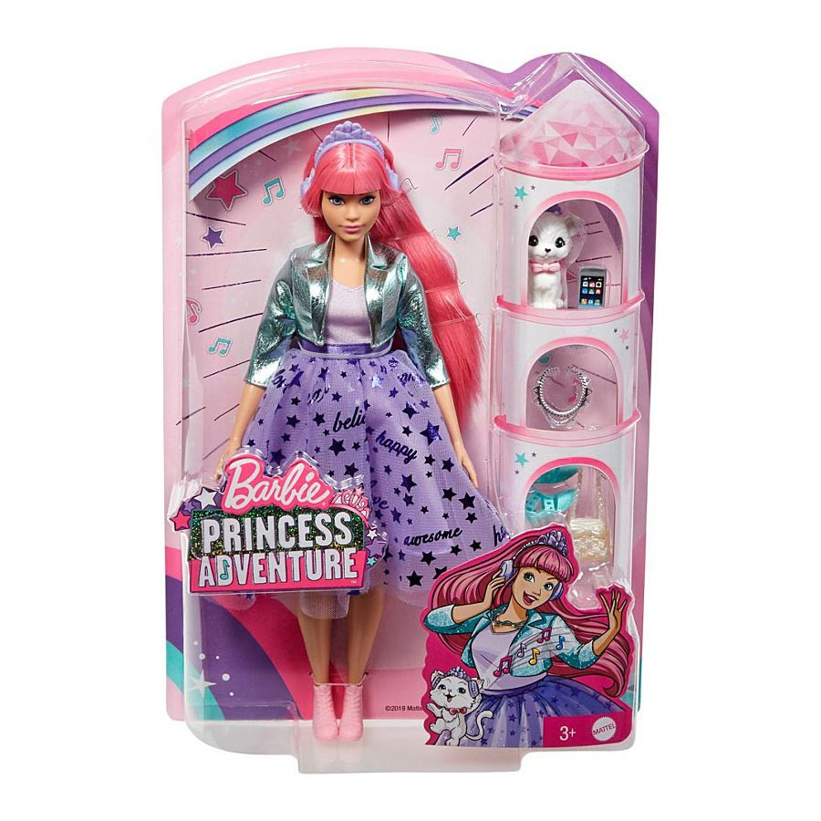 Barbie Princess Adventure - Papusa Daisy cu parul roz si pisicuta