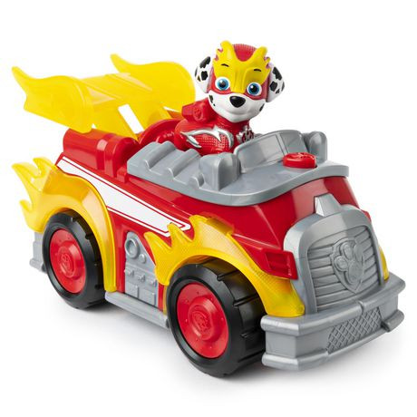 Set Marshall si Super Masina de Pompieri cu sunete si lumini Paw Patrol Mighty Pups - Patrula Catelusilor