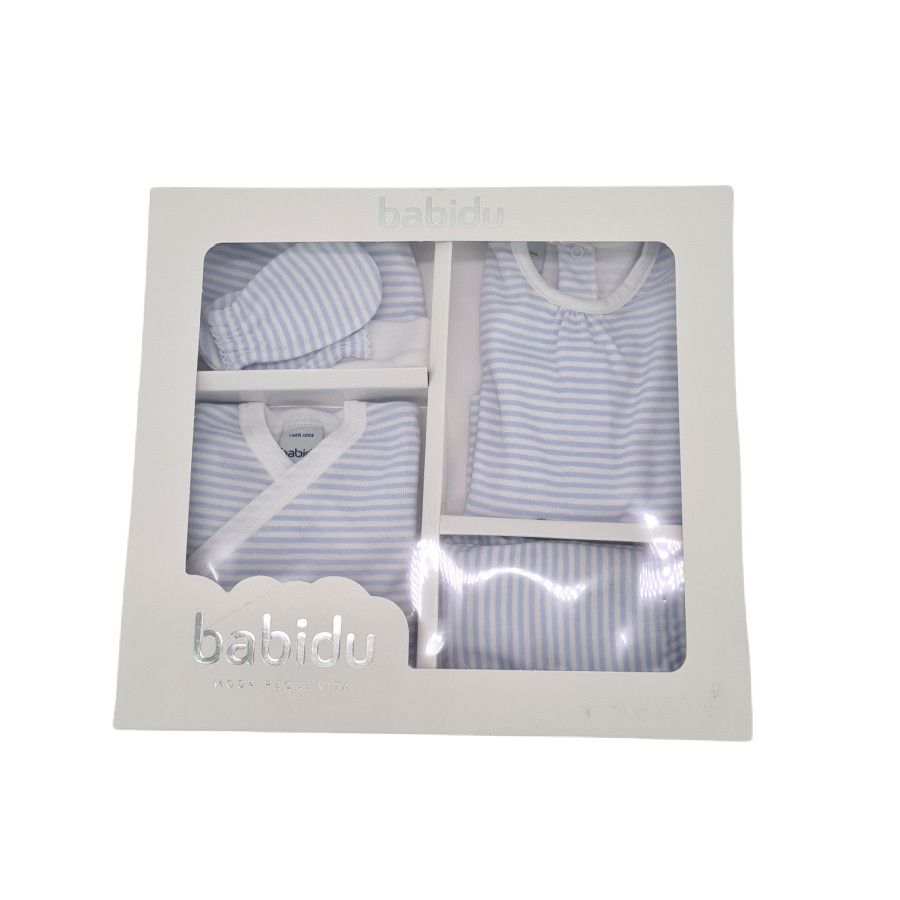 Set nou nascut 5 piese alb cu dungi Babidu