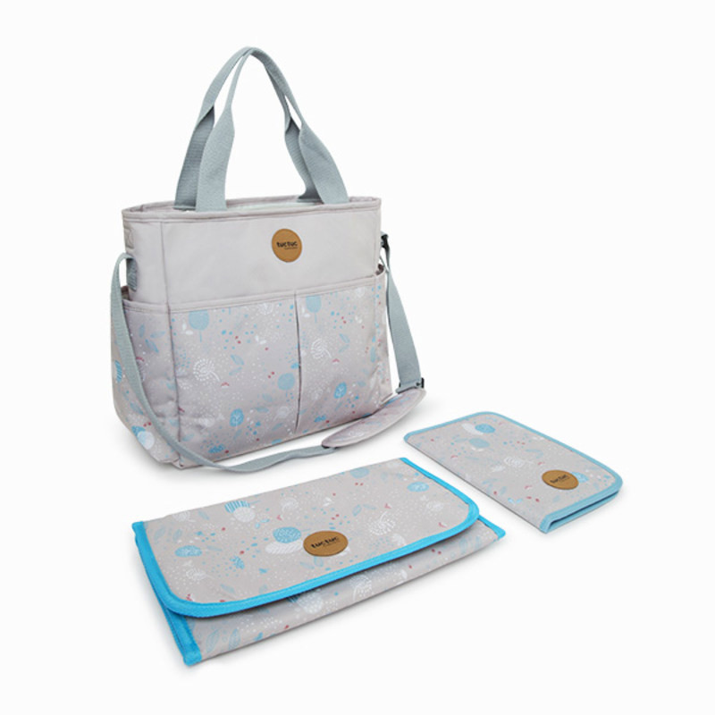 Geanta pentru mamici cu covoras pentru schimbat scutece gri Little Forest Tuc Tuc