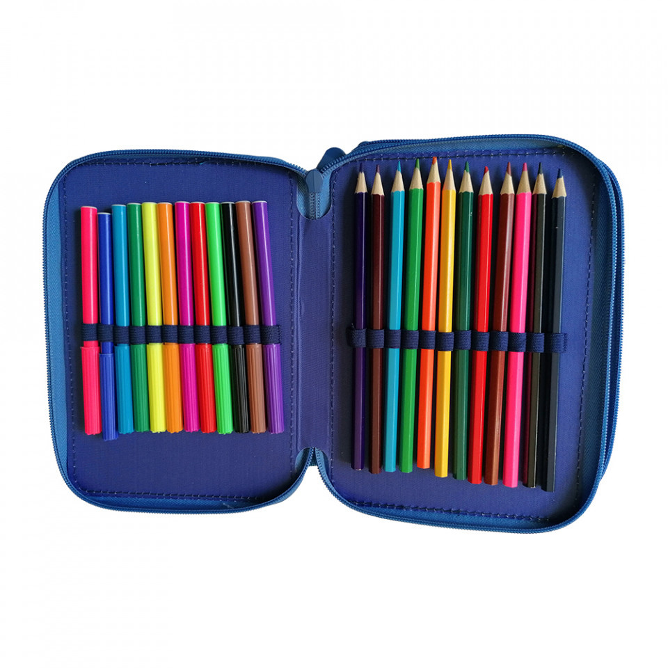 Set Gradinita Peppa Pig albastru: Ghiozdan troler si penar echipat