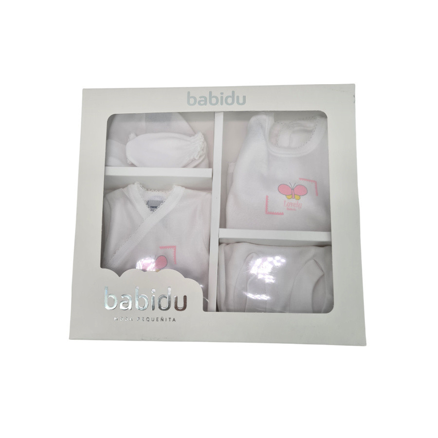 Set nou nascut 5 piese alb cu fluturas Babidu