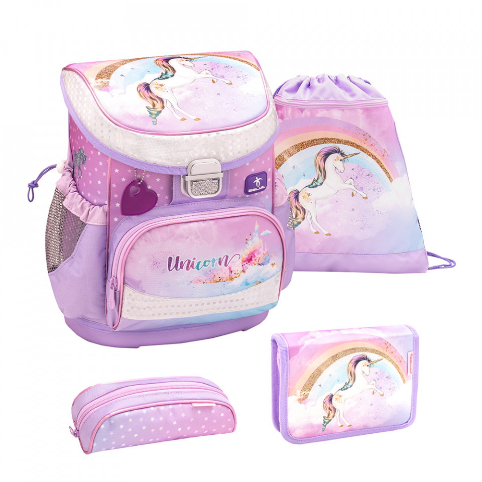 Ghiozdan scoala echipat Belmil Mini Fit - Unicorn Curcubeu