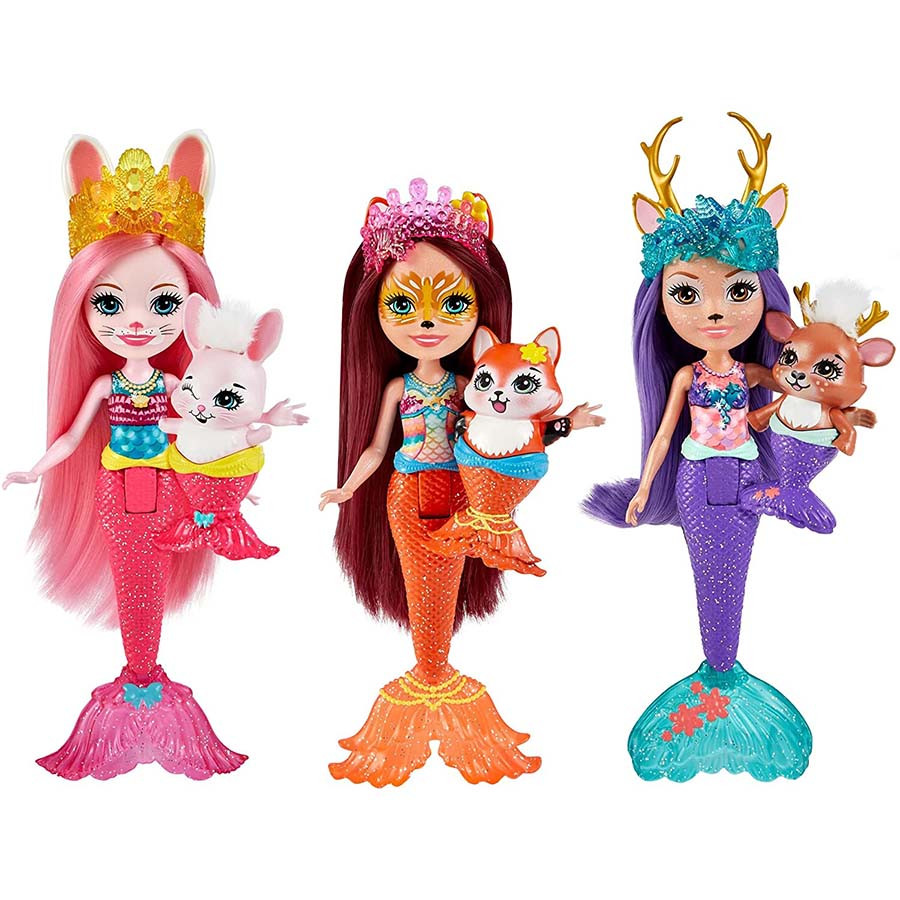 Set 3 papusi sirene Felicity Fox, Danessa Deer si Bree Bunny Enchantimals Royal Ocean Kingdom