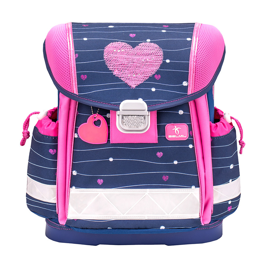 Ghiozdan scoala echipat Belmil Classy - Inimioare roz