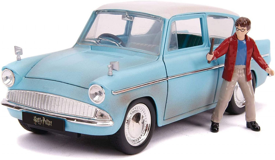 Set de joaca Harry Potter - figurina si masinuta metalica Ford Anglia 1959 1:24