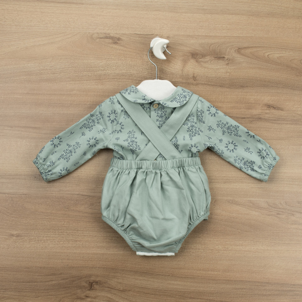 Set salopeta si bluza cu maneca lunga verde Babidu