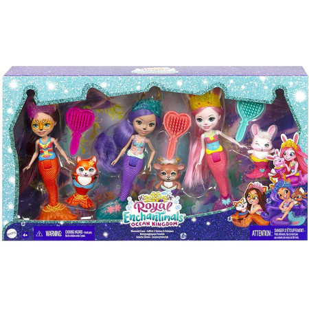 Set 3 papusi sirene Felicity Fox, Danessa Deer si Bree Bunny Enchantimals Royal Ocean Kingdom