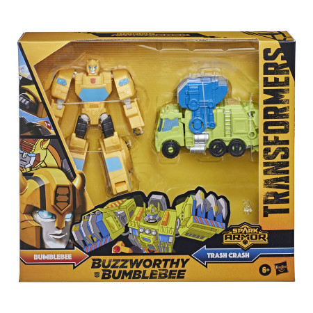 Set figurine transformabile Transformers Buzzworthy Bumblebee Spark Armor - Bumblebee si Trash Crash