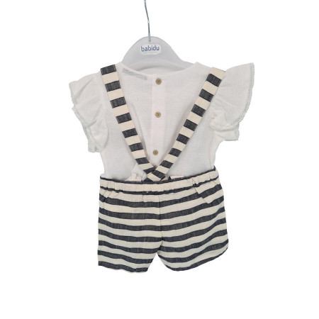 Set pantaloni scurti cu bretele si tricou alb Babidu