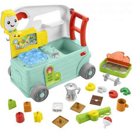 Premergator cu centru de activitati Fisher-Price 3 in 1 On the Go Camper