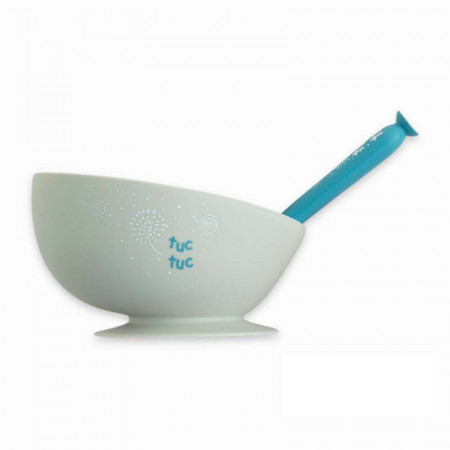 Set de masa 4 piese din silicon cu ventuza anti-alunecare pentru bebelusi albastru Little Forest Tuc Tuc