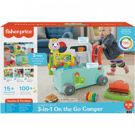 Premergator cu centru de activitati Fisher-Price 3 in 1 On the Go Camper
