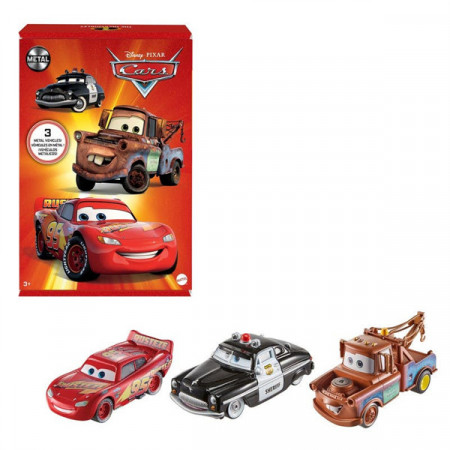 Set 3 masinute metalice Fulger McQueen, APB si Bucsa Cars Metal