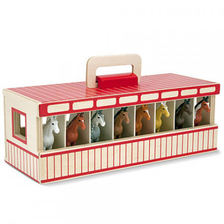 Set de joaca cu 8 figurine cai si grajd transportabil Melissa & Doug