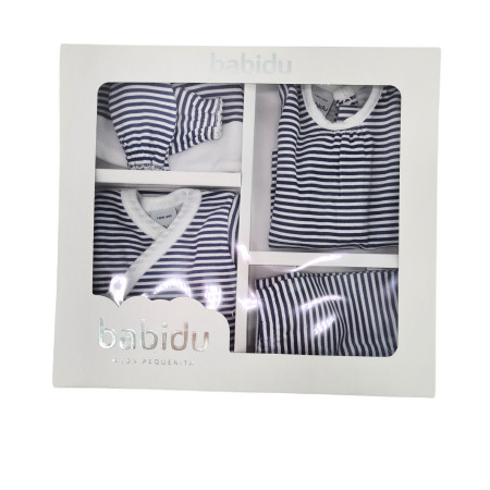Set nou nascut 5 piese alb cu dungi Babidu
