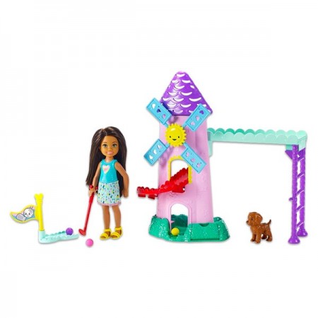 Papusa Chelsea bruneta cu teren minigolf si moara de vant - Barbie