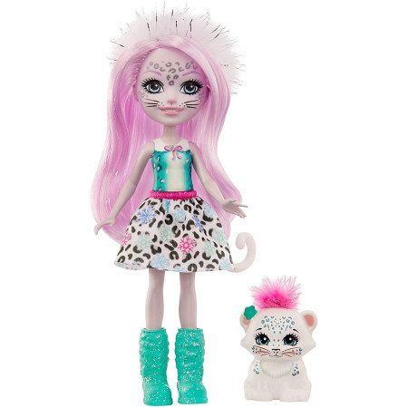 Papusa Sybill Snow Leopard si figurina Flake EnchanTimals