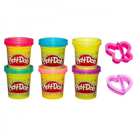 Set 6 borcanase Plastilina Play-Doh cu sclipici si forme